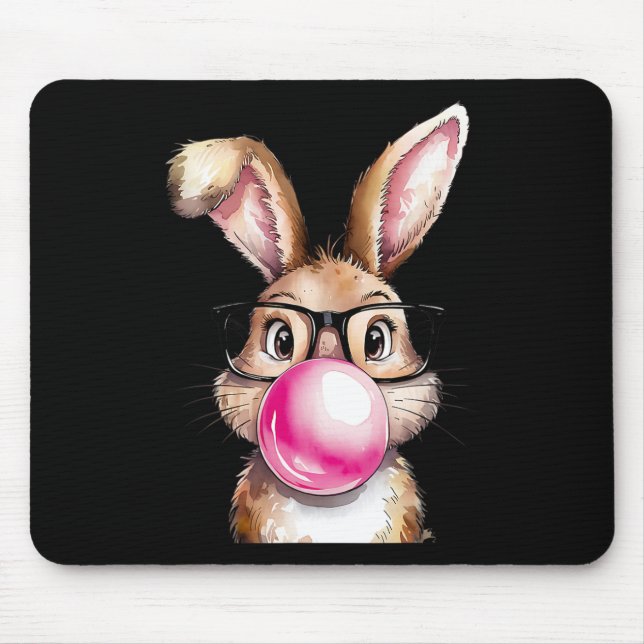 Rabbit Bunny Blowing Bubble Gum Easter Day Pink Wo Mouse Mat (Front)