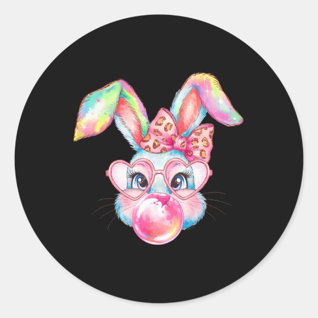 Rabbit Bunny Blowing Bubble Happy Easter Cute Bunn Classic Round Sticker (Front)