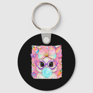 Rabbit Bunny Blowing Bubblegum Easter Day Cute Wom Key Ring