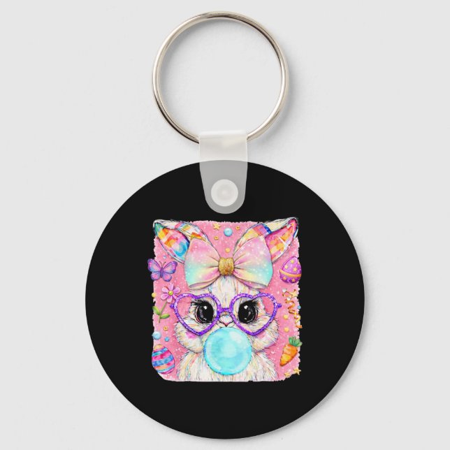 Rabbit Bunny Blowing Bubblegum Easter Day Cute Wom Key Ring (Front)