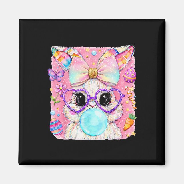 Rabbit Bunny Blowing Bubblegum Easter Day Cute Wom Magnet (Front)