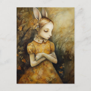 Rabbit Bunny Child in a Yellow Floral Dress  Postcard