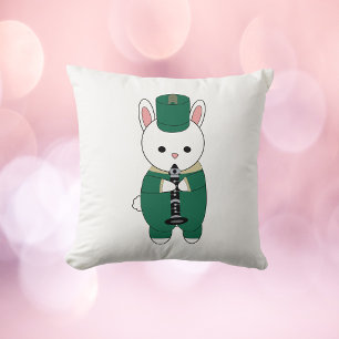 Rabbit Bunny Clarinet Marching Band Green Gold Cushion