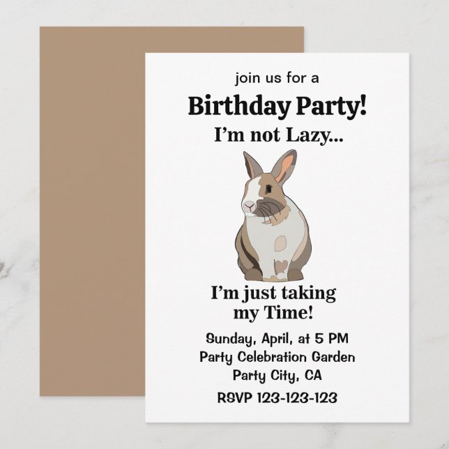 Rabbit Bunny Cute Funny Birthday Invitation (Front/Back)