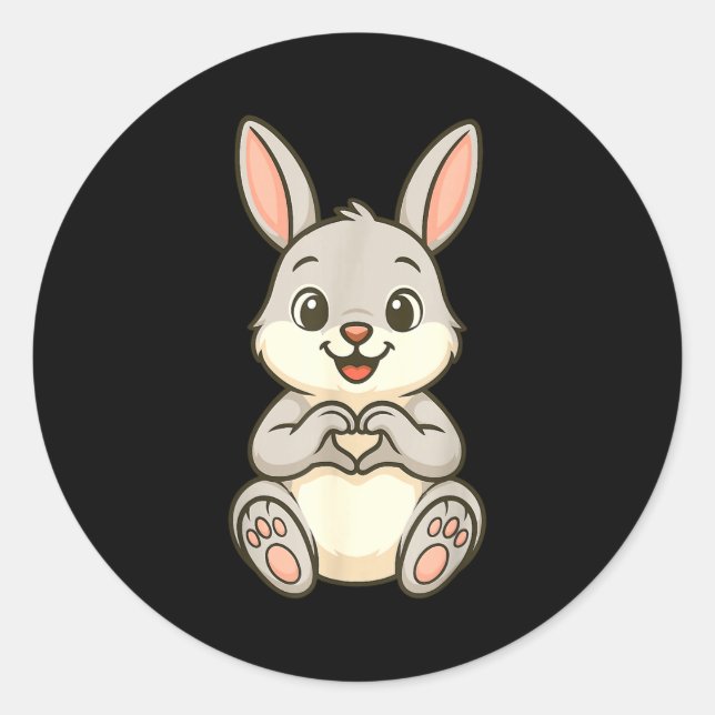 Rabbit Bunny Doing Heart With Hands Valentines Day Classic Round Sticker (Front)