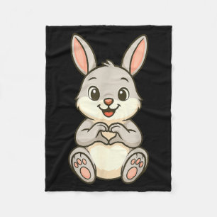 Rabbit Bunny Doing Heart With Hands Valentines Day Fleece Blanket