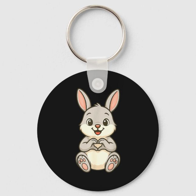 Rabbit Bunny Doing Heart With Hands Valentines Day Key Ring (Front)