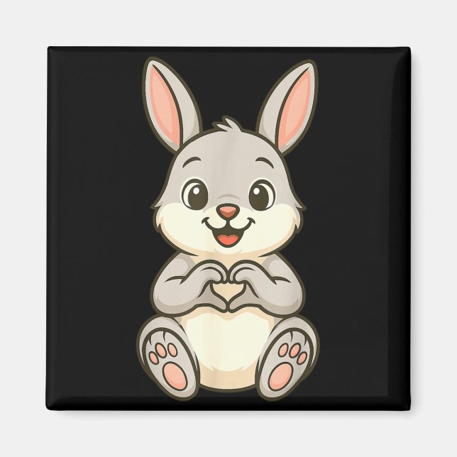 Rabbit Bunny Doing Heart With Hands Valentines Day Magnet (Front)