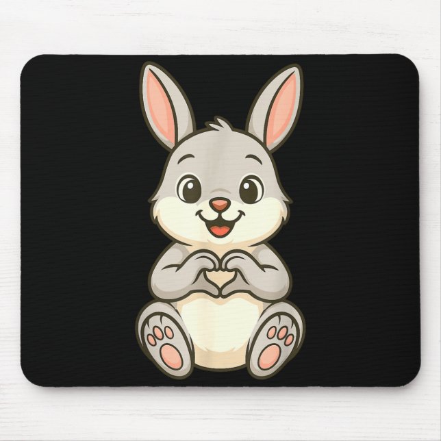 Rabbit Bunny Doing Heart With Hands Valentines Day Mouse Mat (Front)