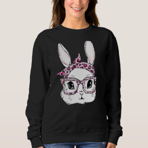 Rabbit Bunny Face Leopard Headband Glasses Happy E Sweatshirt