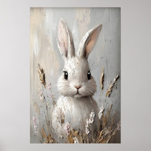 Rabbit Bunny Flower Boho Portrait Print, Easter Poster