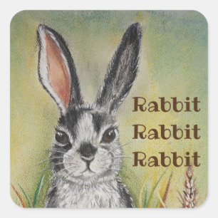 Rabbit Bunny Good Luck Typography Green Easter Square Sticker