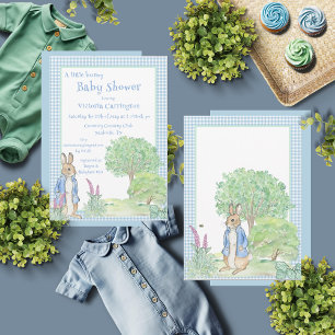 Rabbit Bunny Greenery Blue Baby Shower Invitation