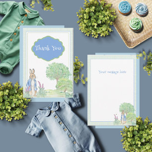 Rabbit Bunny Greenery Blue Baby Shower  Thank You Card