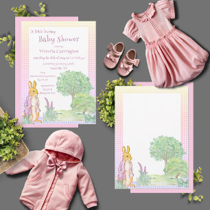 Rabbit Bunny Greenery Pink Baby Shower Invitation