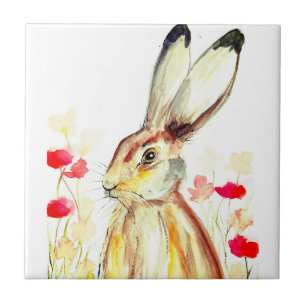 Rabbit Bunny Hare Floral Animal Wildlife Cute Tile
