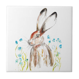 Rabbit Bunny Hare Floral Animal Wildlife Cute Tile