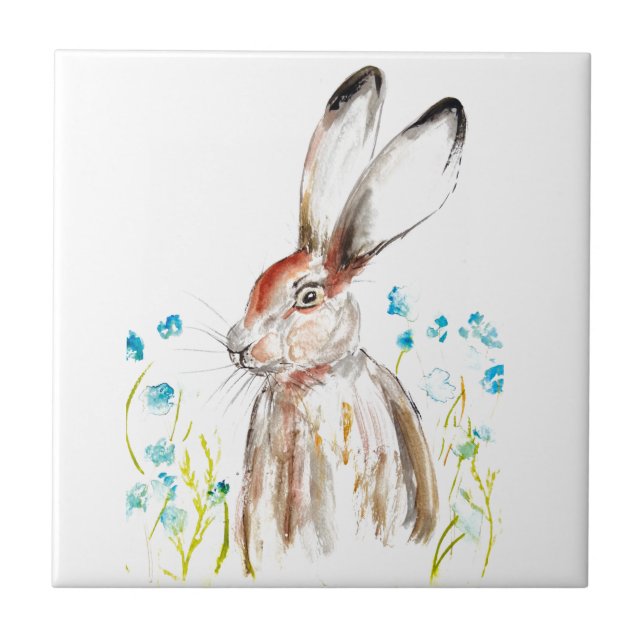 Rabbit Bunny Hare Floral Animal Wildlife Cute Tile (Front)