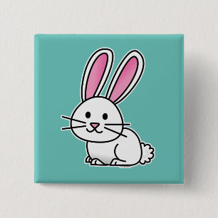 Rabbit bunny lucky white fluffy tail long ears 15 cm square badge