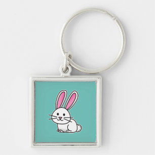 Rabbit bunny lucky white fluffy tail long ears key ring