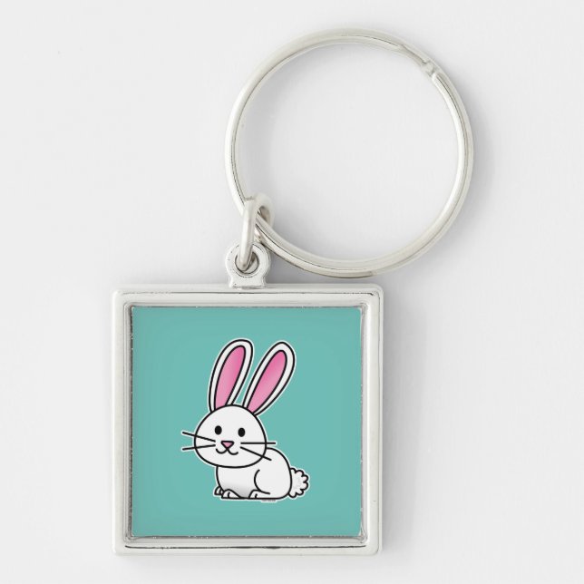 Rabbit bunny lucky white fluffy tail long ears key ring (Front)
