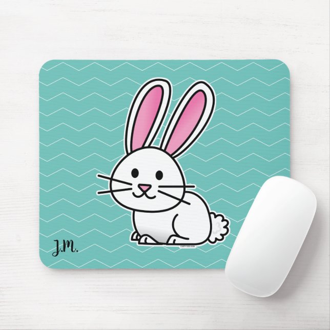 Rabbit bunny lucky white fluffy tail long ears mouse mat (With Mouse)