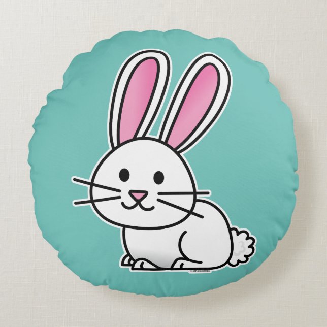 Rabbit bunny lucky white fluffy tail long ears round cushion (Front)
