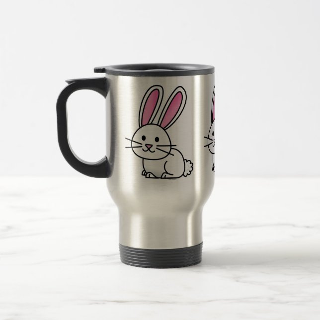 Rabbit bunny lucky white fluffy tail long ears travel mug (Left)
