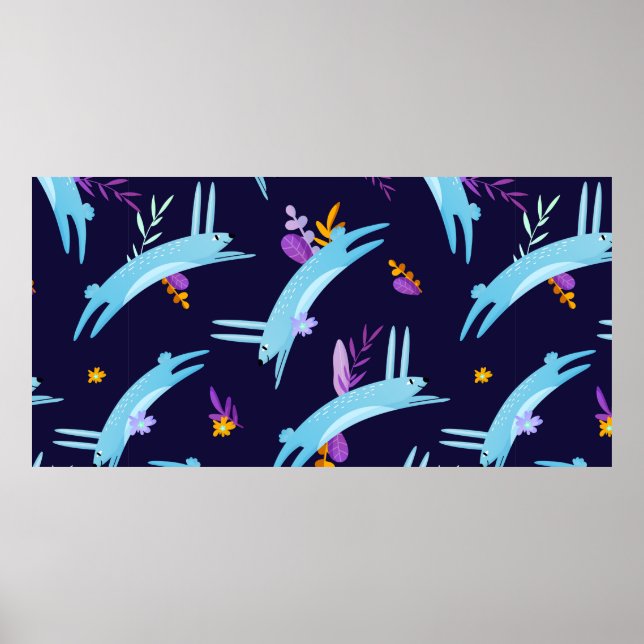 Rabbit bunny seamless pattern in cartoon style. Fu Poster (Front)