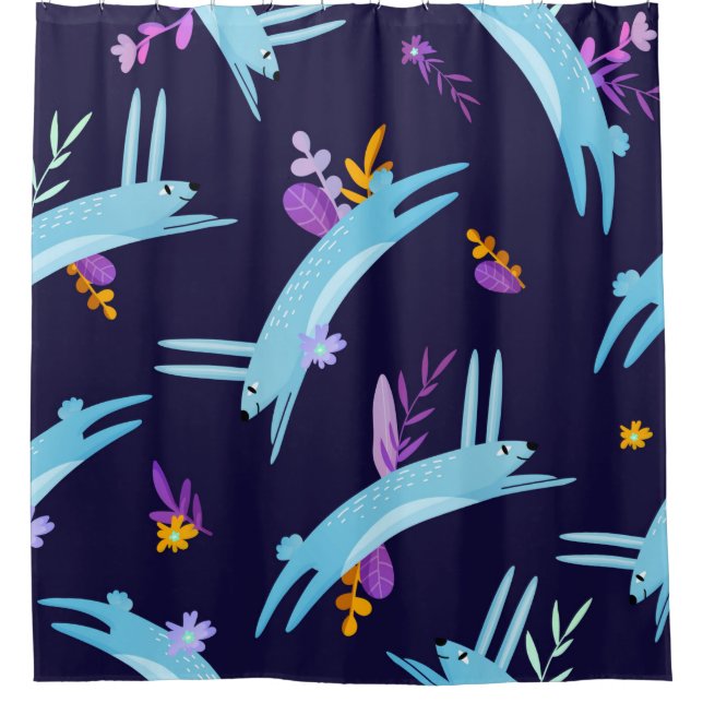 Rabbit bunny seamless pattern in cartoon style. Fu Shower Curtain (Front)