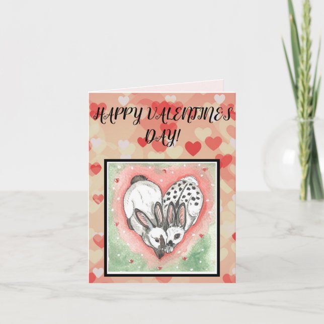 Rabbit Bunny Valentine Heart Pink Red Pet Friend Card (Front)