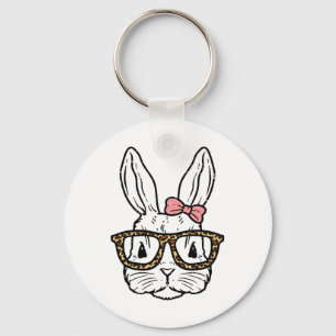 Rabbit Bunny Wearing Leopard Gles Cute Easter Girl Key Ring
