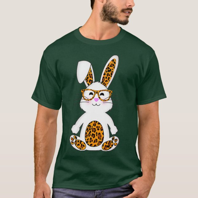 Rabbit Bunny with Sunglasses Leopard Cute Easter T-Shirt (Front)
