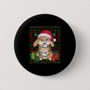 Rabbit Bunny Xmas Lights Ugly Santa Hat Bunny Chri 6 Cm Round Badge