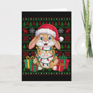 Rabbit Bunny Xmas Lights Ugly Santa Hat Bunny Chri Card