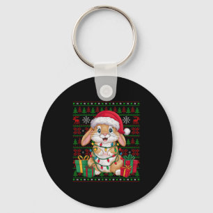 Rabbit Bunny Xmas Lights Ugly Santa Hat Bunny Chri Key Ring
