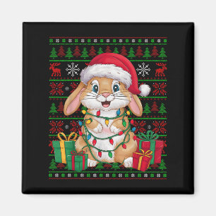 Rabbit Bunny Xmas Lights Ugly Santa Hat Bunny Chri Magnet
