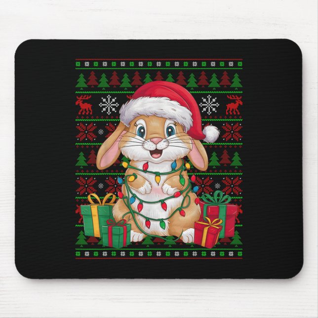 Rabbit Bunny Xmas Lights Ugly Santa Hat Bunny Chri Mouse Mat (Front)