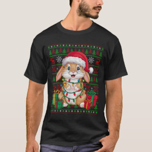Rabbit Bunny Xmas Lights Ugly Santa Hat Bunny Chri T-Shirt