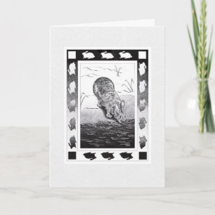 Rabbit by Water Happy Holidays Folded  Holiday Car Card