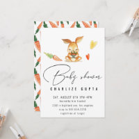 Rabbit carrot heart  Baby Shower Invite girl pink