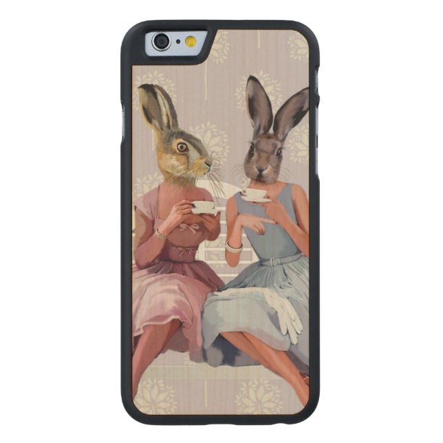 Rabbit Chat Carved Wood iPhone Case (Back)