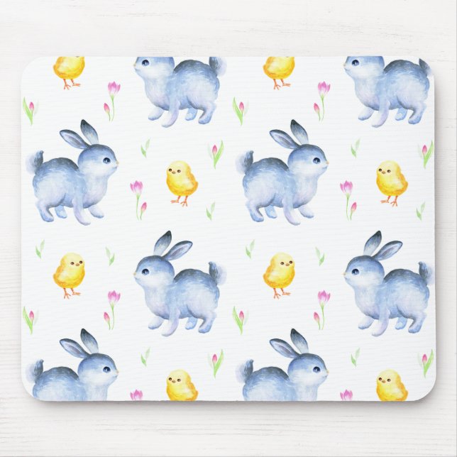Rabbit & Chicks Lover Gift, Happy Easter Pattern Mouse Mat (Front)
