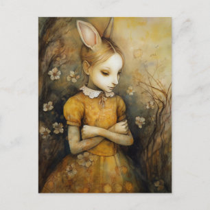 Rabbit Child in a Yellow Floral Dress  Postcard