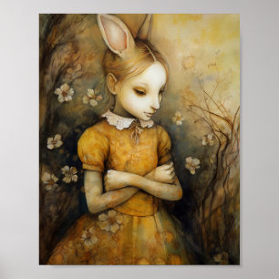 Rabbit Child in a Yellow Floral Dress Poster