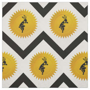 Rabbit Chinese Zodiac   White, Gold and Black Fabric