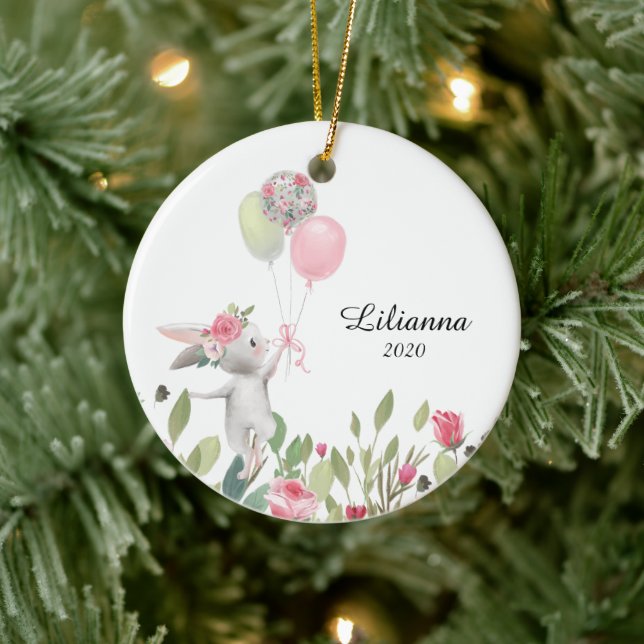 Rabbit Christmas Ornament, Bunny Ceramic Tree Decoration (Tree)