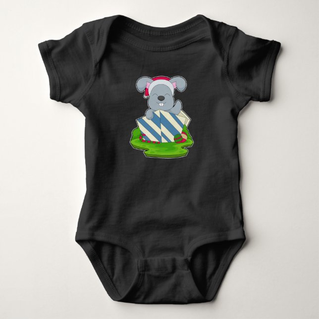 Rabbit Christmas Package Baby Bodysuit (Front)