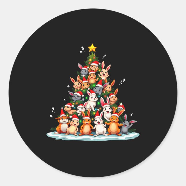Rabbit Christmas Tree Funny Holiday Bunny  Classic Round Sticker (Front)