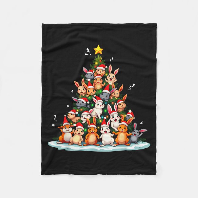 Rabbit Christmas Tree Funny Holiday Bunny  Fleece Blanket (Front)